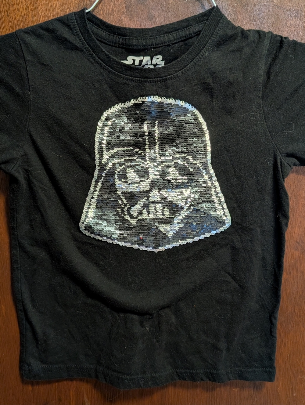 STAR Wars Kids Black Sequin Darth Vader Short Sleeve Tee